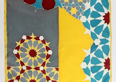 PORTALURI 1, tehnica batik, mătase naturală Habotai 8mm, colorant reactiv, 250x90 cm, 2016