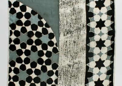 PORTALURI 2, tehnica batik, mătase naturală Habotai 5mm, colorant reactiv, 250x90 cm, 2016