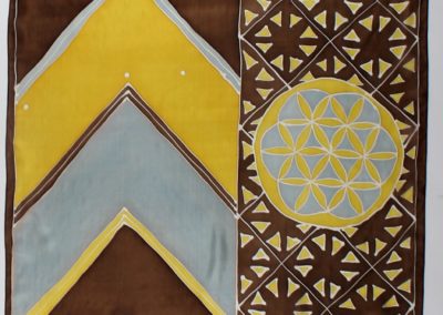 TIMP SACRU, tehnica batik, mătase naturală Habotai 5mm, colorant reactiv, 250x90 cm, 2016