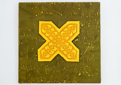 WRITTEN ELEMENT framed silk painting 40x40 cm